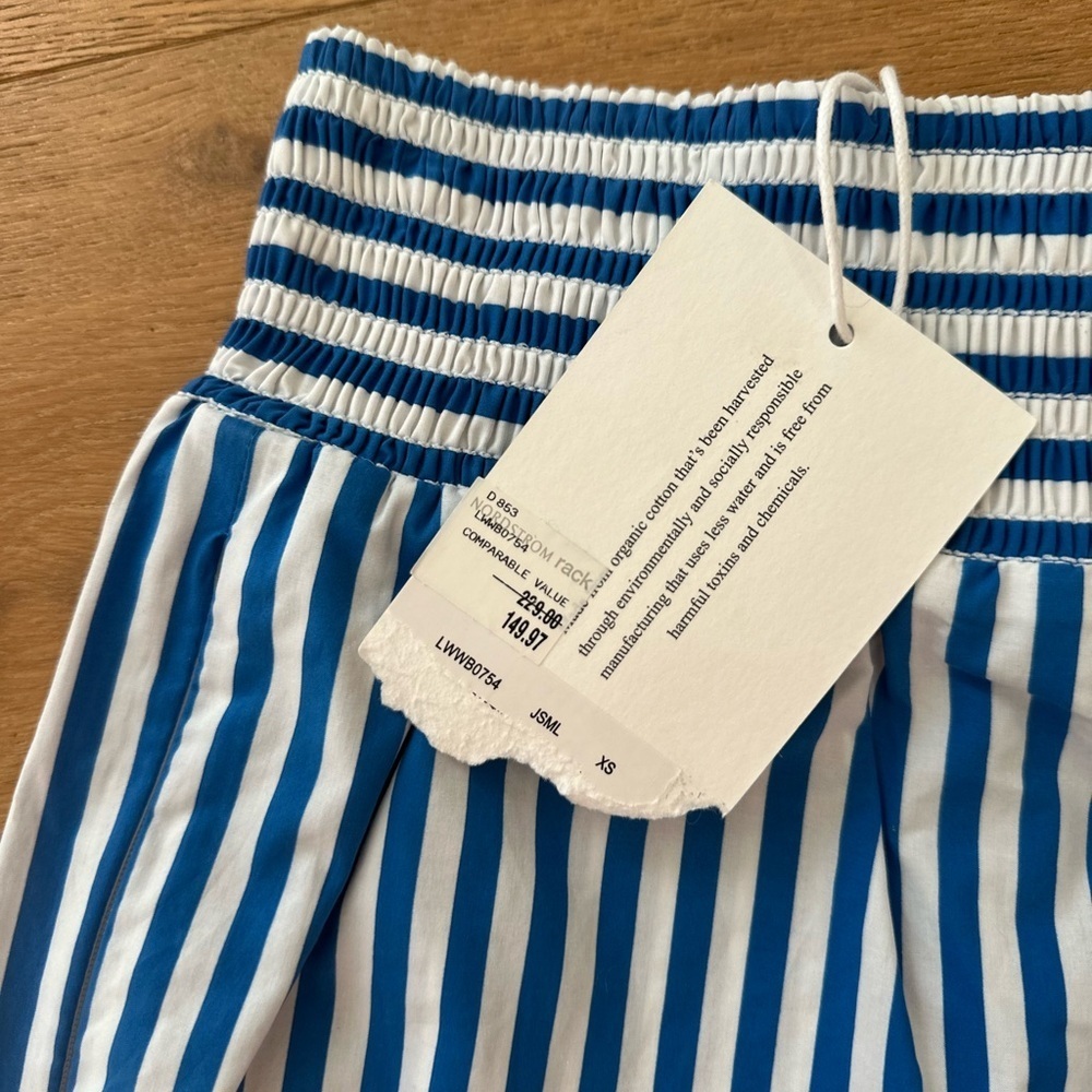 FRAME Organic Cotton Striped Boxer Shorts NWT | Blue | Size XS Smocked Waistband - Picture 4 of 8